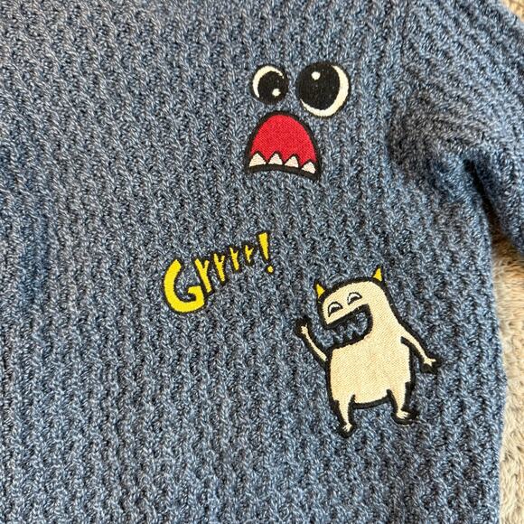 Zara Kids Baby Knitwear Blue Sweater 18-24 Months Toddler Boy Monster Applique - Picture 5 of 9